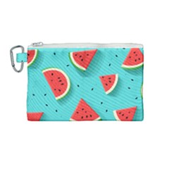 Watermelon Fruit Slice Canvas Cosmetic Bag (medium) by Bedest