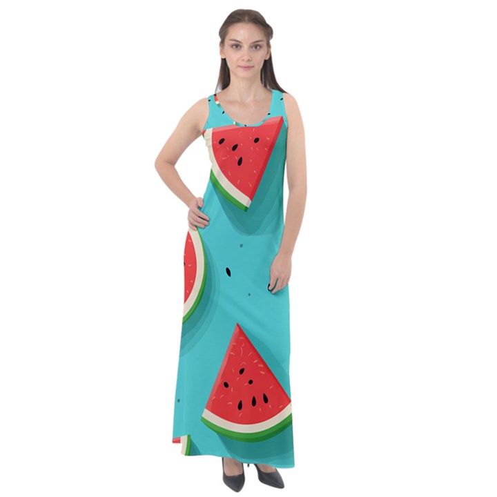 Watermelon Fruit Slice Sleeveless Velour Maxi Dress