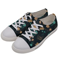 Flower Leaves Pattern Seamless Men s Low Top Canvas Sneakers by Bedest