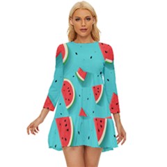 Watermelon Fruit Slice Long Sleeve Babydoll Dress by Bedest