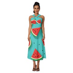 Watermelon Fruit Slice Sleeveless Cross Front Cocktail Midi Chiffon Dress by Bedest