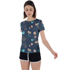 Flower Leaves Pattern Seamless Back Circle Cutout Sports T-shirt by Bedest