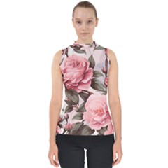 Rose Flower Seamless Mock Neck Shell Top