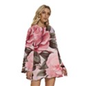 Rose Flower Seamless Round Neck Long Sleeve Bohemian Style Chiffon Mini Dress View3