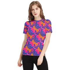 Purple Blue Abstract Pattern Women s Short Sleeve Rash Guard by Bedest