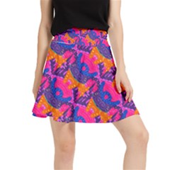 Purple Blue Abstract Pattern Waistband Skirt by Bedest