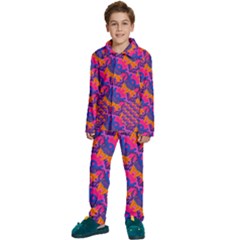 Purple Blue Abstract Pattern Kids  Long Sleeve Velvet Pajamas Set by Bedest