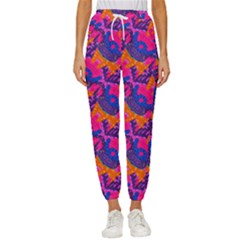 Purple Blue Abstract Pattern Women s Cropped Drawstring Pants