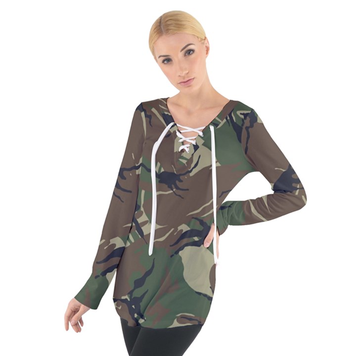 Camouflage Pattern Fabric Tie Up T-Shirt