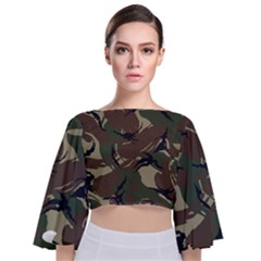 Camouflage Pattern Fabric Tie Back Butterfly Sleeve Chiffon Top by Bedest