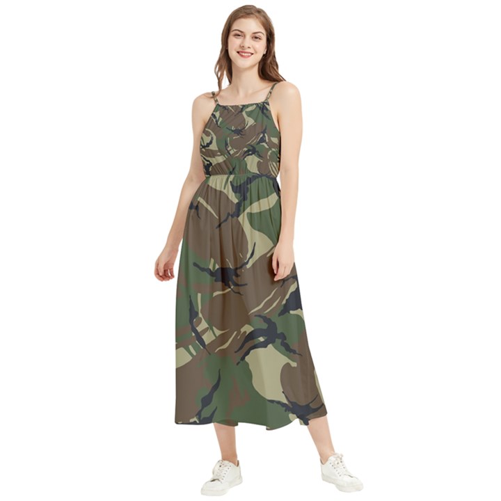 Camouflage Pattern Fabric Boho Sleeveless Summer Dress