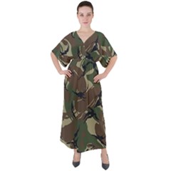 Camouflage Pattern Fabric V-neck Boho Style Maxi Dress by Bedest