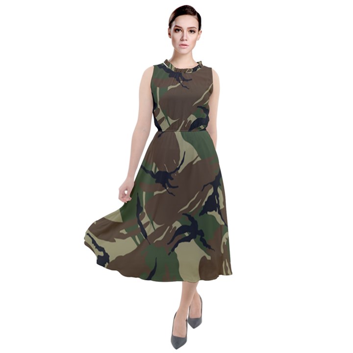 Camouflage Pattern Fabric Round Neck Boho Dress