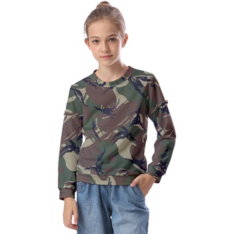 Camouflage Pattern Fabric Kids  Long Sleeve T-shirt With Frill  by Bedest