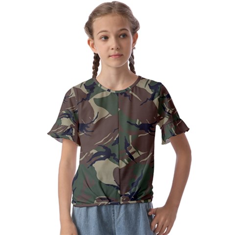 Camouflage Pattern Fabric Kids  Cuff Sleeve Scrunch Bottom T-shirt by Bedest