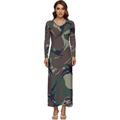 Camouflage Pattern Fabric Long Sleeve Longline Maxi Dress by Bedest