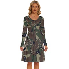 Camouflage Pattern Fabric Long Sleeve Dress With Pocket by Bedest