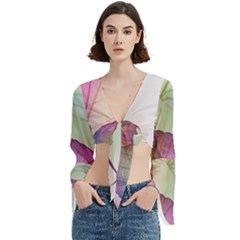 Leaf Desenho Micro Trumpet Sleeve Cropped Top