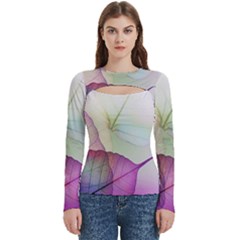 Leaf Desenho Micro Women s Cut Out Long Sleeve T-shirt