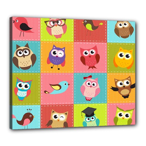 Owls Pattern Abstract Art Desenho Vector Cartoon Canvas 24  X 20  (stretched) by Bedest