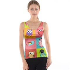 Owls Pattern Abstract Art Desenho Vector Cartoon Women s Basic Tank Top by Bedest