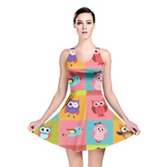 Owls Pattern Abstract Art Desenho Vector Cartoon Reversible Skater Dress by Bedest