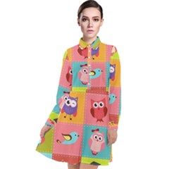 Owls Pattern Abstract Art Desenho Vector Cartoon Long Sleeve Chiffon Shirt Dress by Bedest