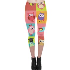 Owls Pattern Abstract Art Desenho Vector Cartoon Capri Leggings  by Bedest