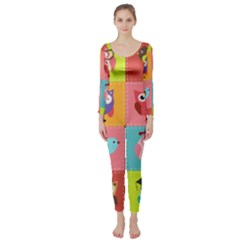 Owls Pattern Abstract Art Desenho Vector Cartoon Long Sleeve Catsuit by Bedest