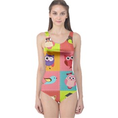 Owls Pattern Abstract Art Desenho Vector Cartoon One Piece Swimsuit by Bedest