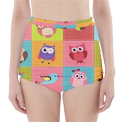 Owls Pattern Abstract Art Desenho Vector Cartoon High-waisted Bikini Bottoms by Bedest