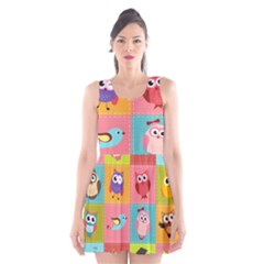 Owls Pattern Abstract Art Desenho Vector Cartoon Scoop Neck Skater Dress by Bedest