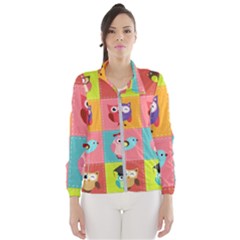 Owls Pattern Abstract Art Desenho Vector Cartoon Women s Windbreaker