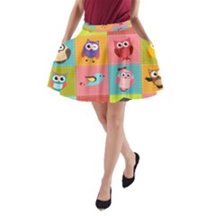 Owls Pattern Abstract Art Desenho Vector Cartoon A-line Pocket Skirt by Bedest