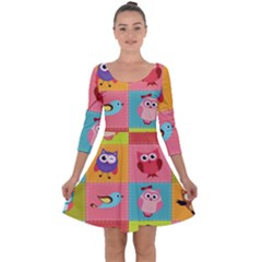 Owls Pattern Abstract Art Desenho Vector Cartoon Quarter Sleeve Skater Dress by Bedest