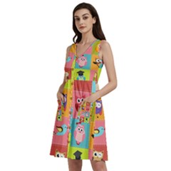 Owls Pattern Abstract Art Desenho Vector Cartoon Sleeveless Dress With Pocket by Bedest