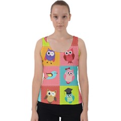 Owls Pattern Abstract Art Desenho Vector Cartoon Velvet Tank Top by Bedest