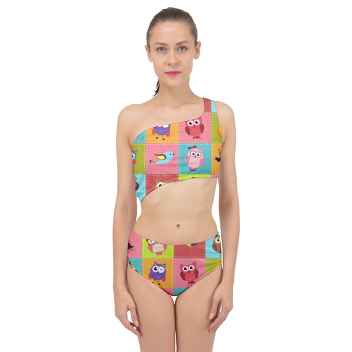 Owls Pattern Abstract Art Desenho Vector Cartoon Spliced Up Two Piece Swimsuit