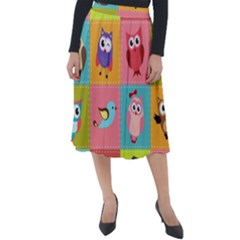 Owls Pattern Abstract Art Desenho Vector Cartoon Classic Velour Midi Skirt 