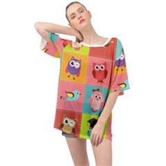 Owls Pattern Abstract Art Desenho Vector Cartoon Oversized Chiffon Top by Bedest