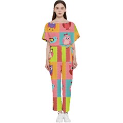 Owls Pattern Abstract Art Desenho Vector Cartoon Batwing Lightweight Chiffon Jumpsuit by Bedest