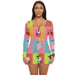 Owls Pattern Abstract Art Desenho Vector Cartoon Long Sleeve Boyleg Swimsuit by Bedest