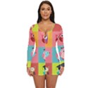 Owls Pattern Abstract Art Desenho Vector Cartoon Long Sleeve Boyleg Swimsuit View1