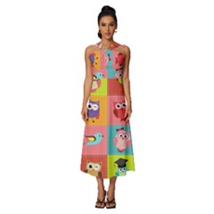 Owls Pattern Abstract Art Desenho Vector Cartoon Sleeveless Cross Front Cocktail Midi Chiffon Dress by Bedest