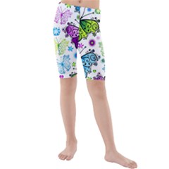 Butterflies Abstract Background Colorful Desenho Vector Kids  Mid Length Swim Shorts by Bedest