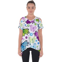 Butterflies Abstract Background Colorful Desenho Vector Cut Out Side Drop T-shirt by Bedest