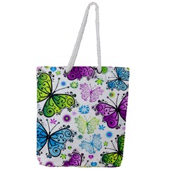 Butterflies Abstract Background Colorful Desenho Vector Full Print Rope Handle Tote (large) by Bedest