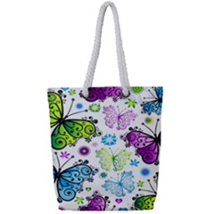 Butterflies Abstract Background Colorful Desenho Vector Full Print Rope Handle Tote (small) by Bedest