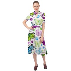 Butterflies Abstract Background Colorful Desenho Vector Keyhole Neckline Chiffon Dress by Bedest