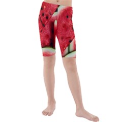 Watermelon Fruit Green Red Kids  Mid Length Swim Shorts by Bedest